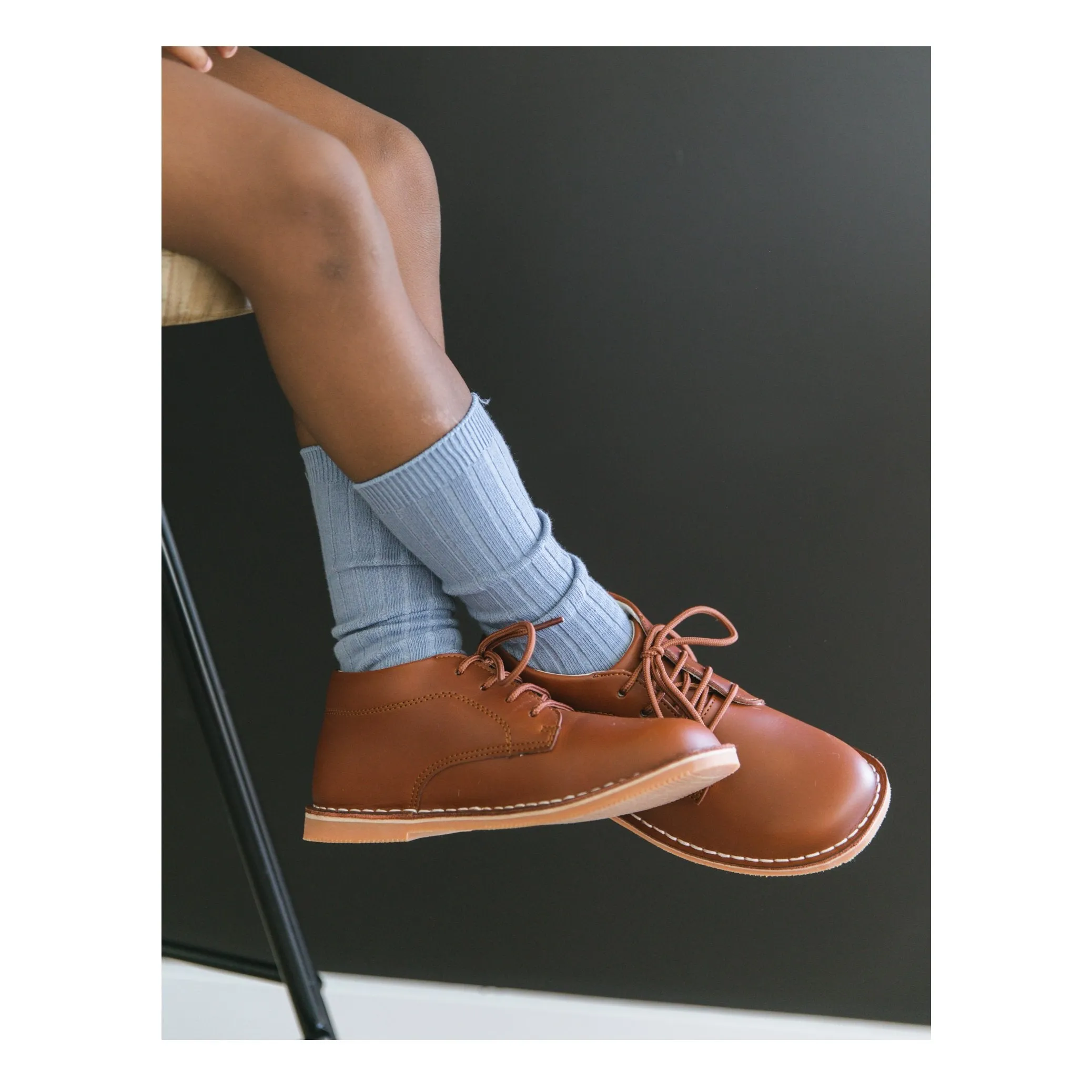 L'Amour Tuck Stitch Down Mid-Top Lace Up Shoe - Cognac