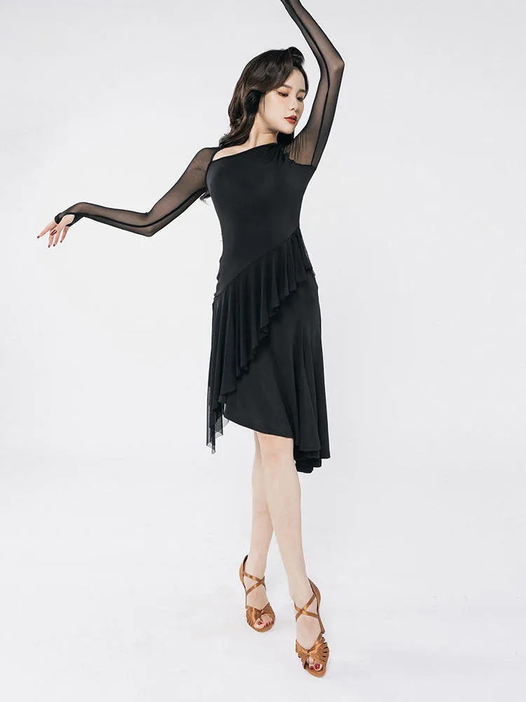 Latin Dance Mesh Long Sleeve Dress Practice Clothes Suit