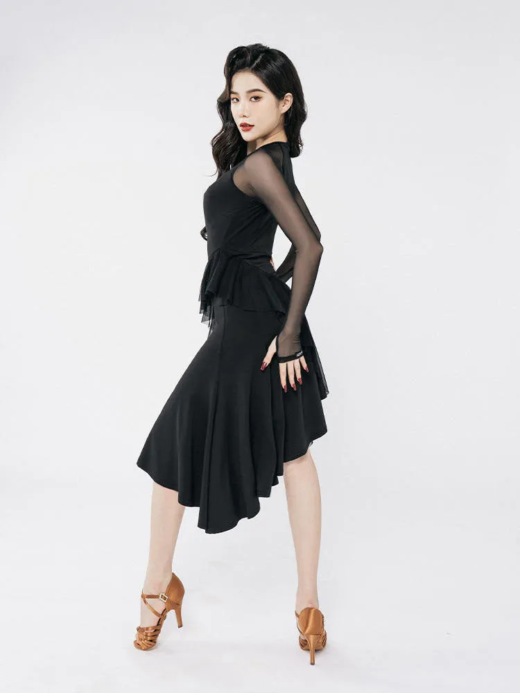 Latin Dance Mesh Long Sleeve Dress Practice Clothes Suit
