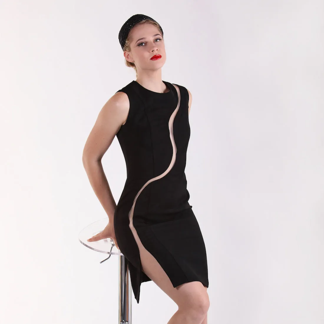 Little black dress with an S-shaped cut-out slit