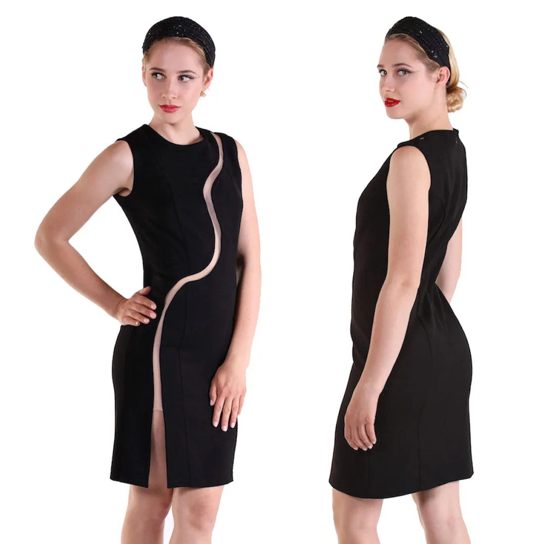 Little black dress with an S-shaped cut-out slit