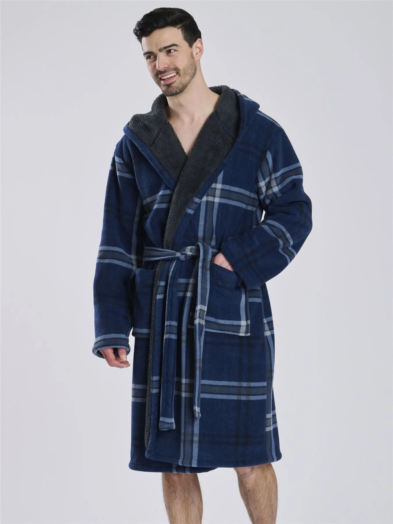 Loungeable Mens Fleece Lined Check Dressing Gown