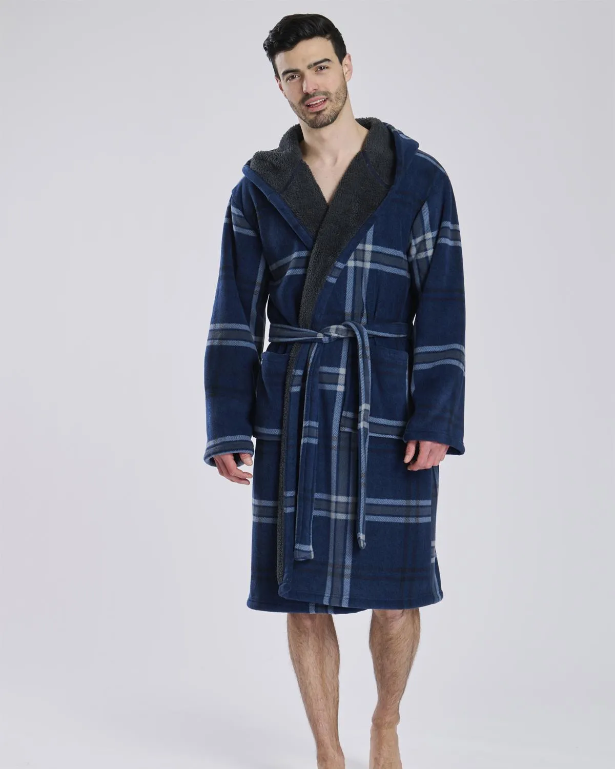 Loungeable Mens Fleece Lined Check Dressing Gown