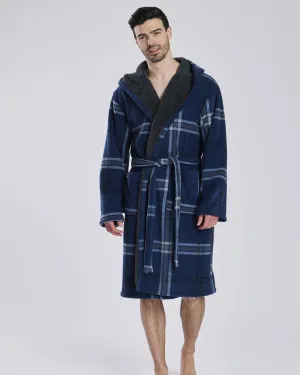 Loungeable Mens Fleece Lined Check Dressing Gown