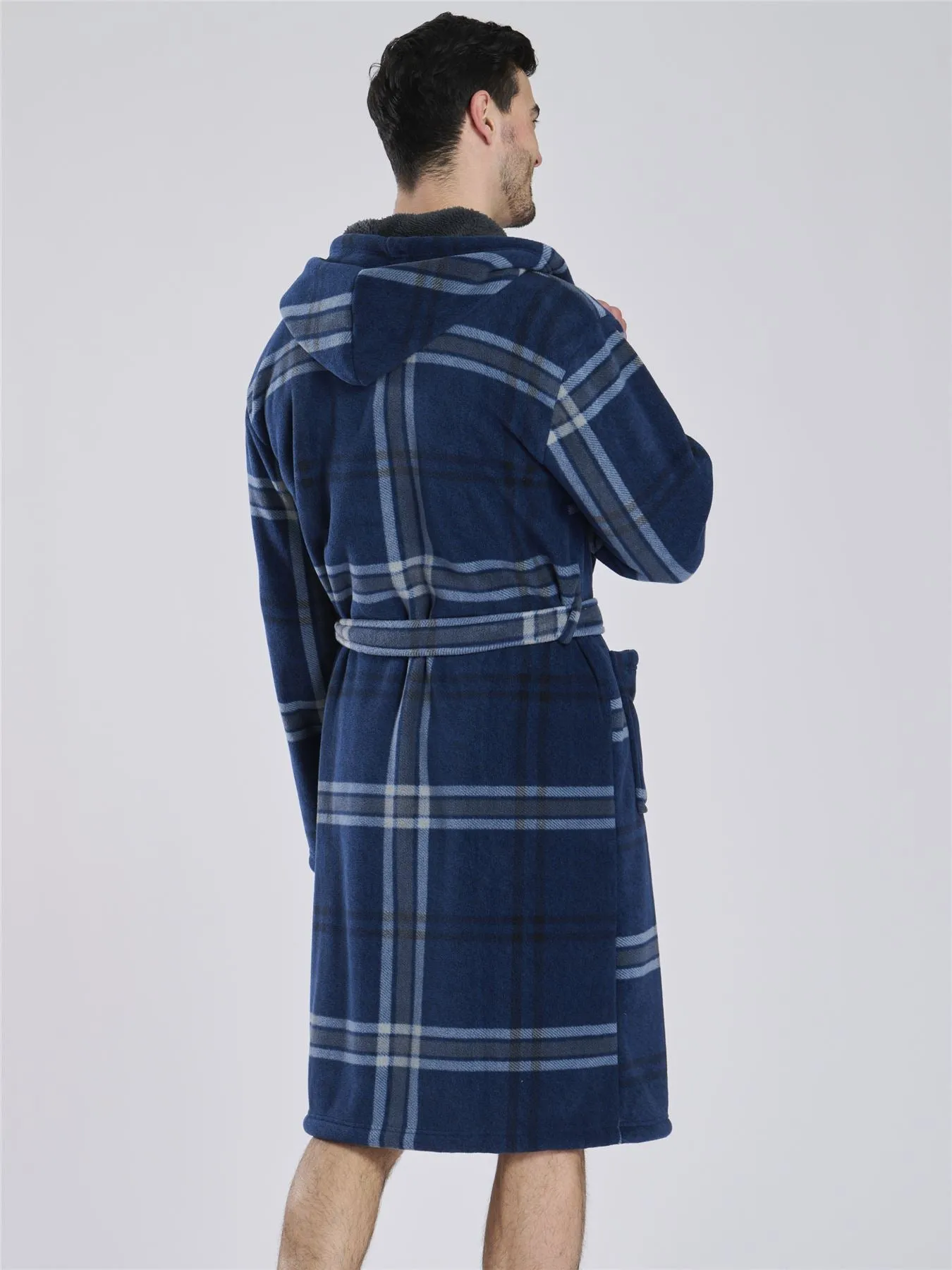 Loungeable Mens Fleece Lined Check Dressing Gown