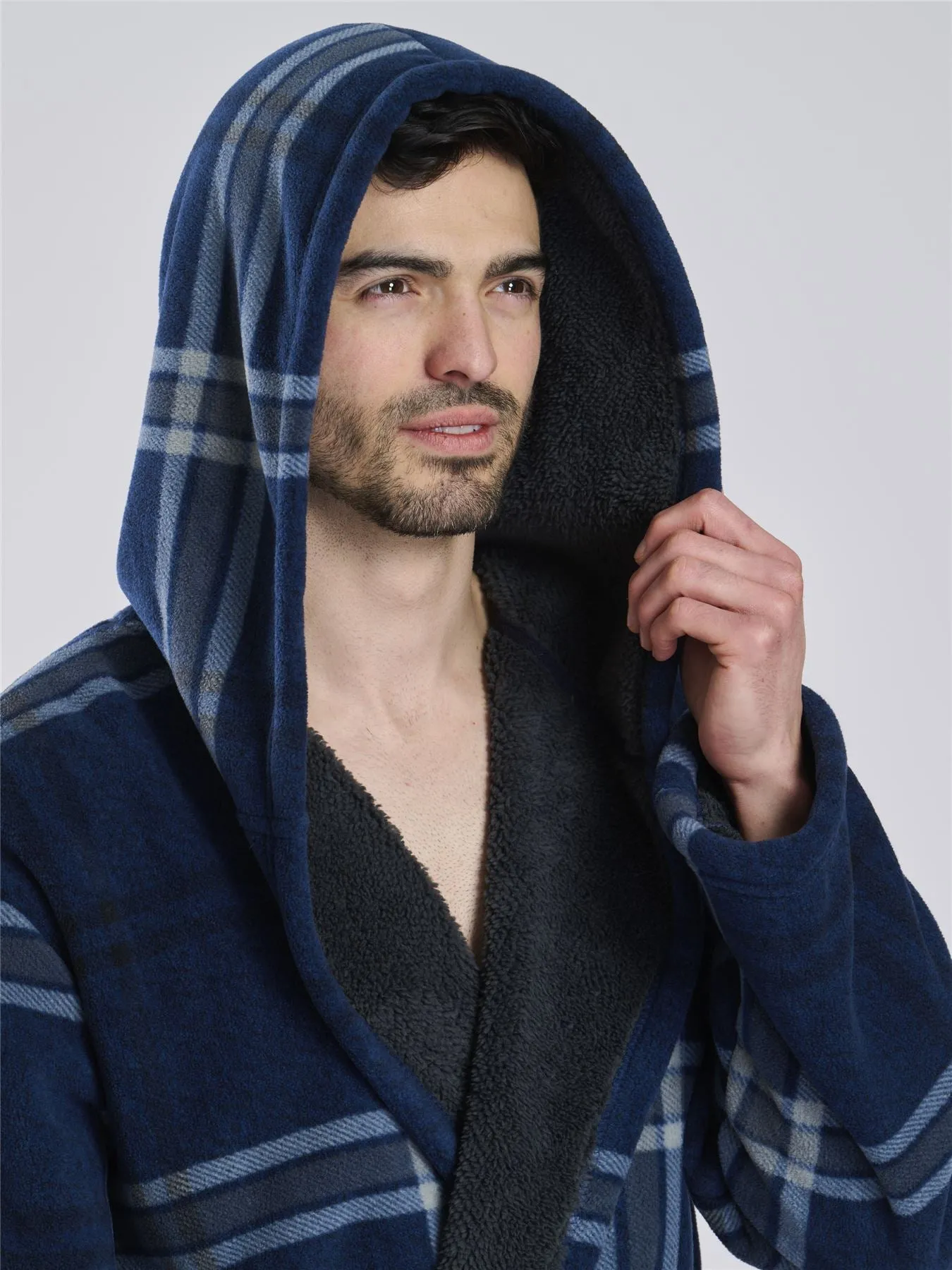 Loungeable Mens Fleece Lined Check Dressing Gown