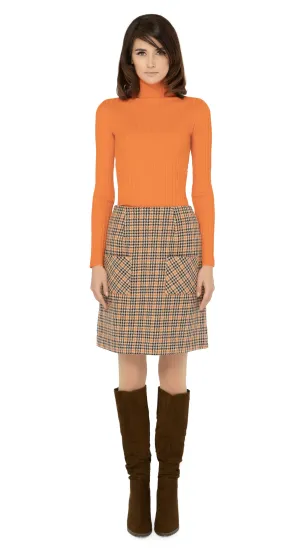 MARMALADE 1960s Style Brown/Orange Dogstooth Skirt: LIMITED EDITION: SIZE XS