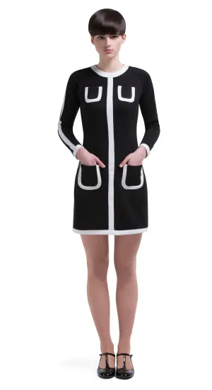 MARMALADE 60s Mod Style Black/Light Cream Jersey Dress