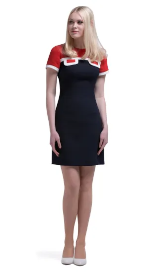 MARMALADE 60s Mod Style Dress in Navy/Red/Light Cream: SIZES L AND XL