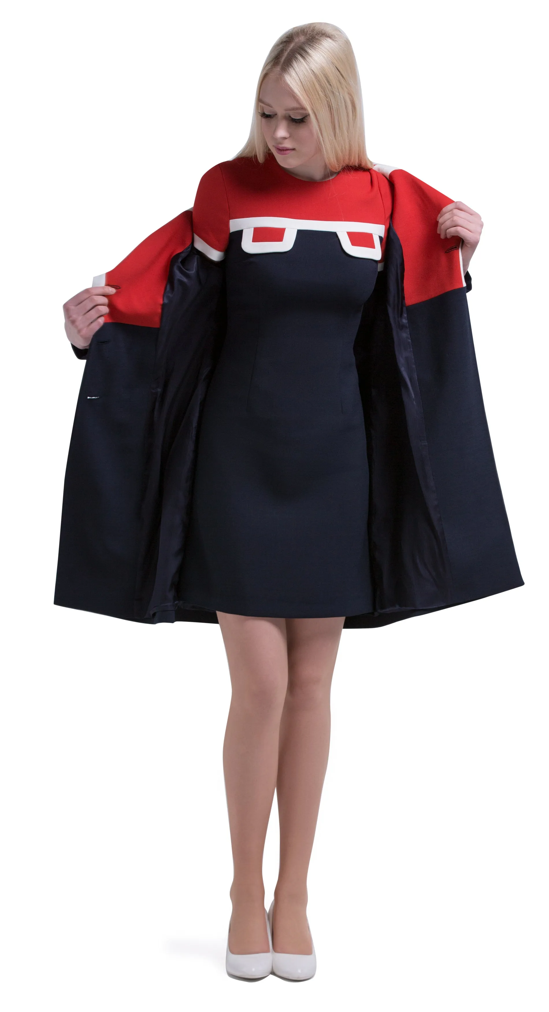 MARMALADE 60s Mod Style Dress in Navy/Red/Light Cream: SIZES L AND XL
