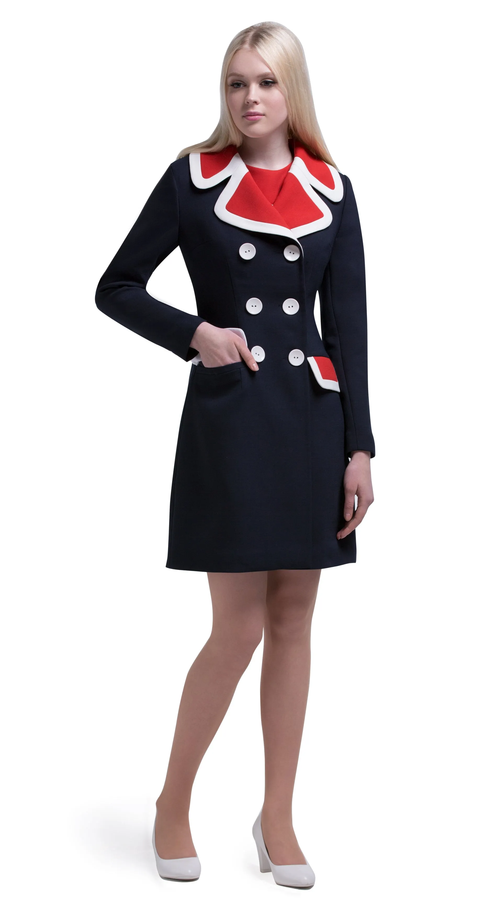 MARMALADE 60s Mod Style Dress in Navy/Red/Light Cream