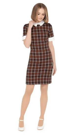 MARMALADE Brown 70s Style Plaid Pattern Jersey Dress: SIZE XS