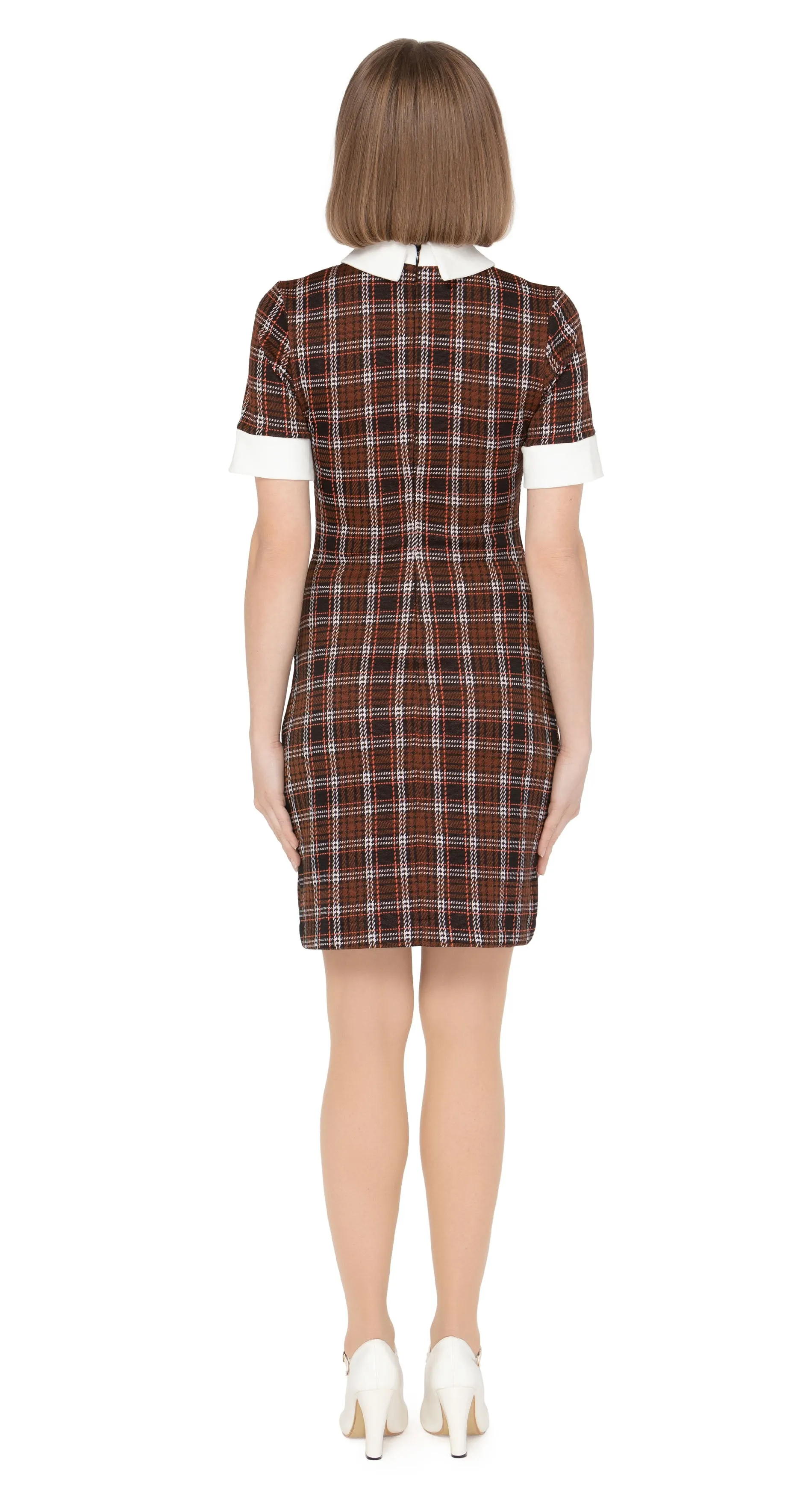 MARMALADE Brown 70s Style Plaid Pattern Jersey Dress: SIZE XS