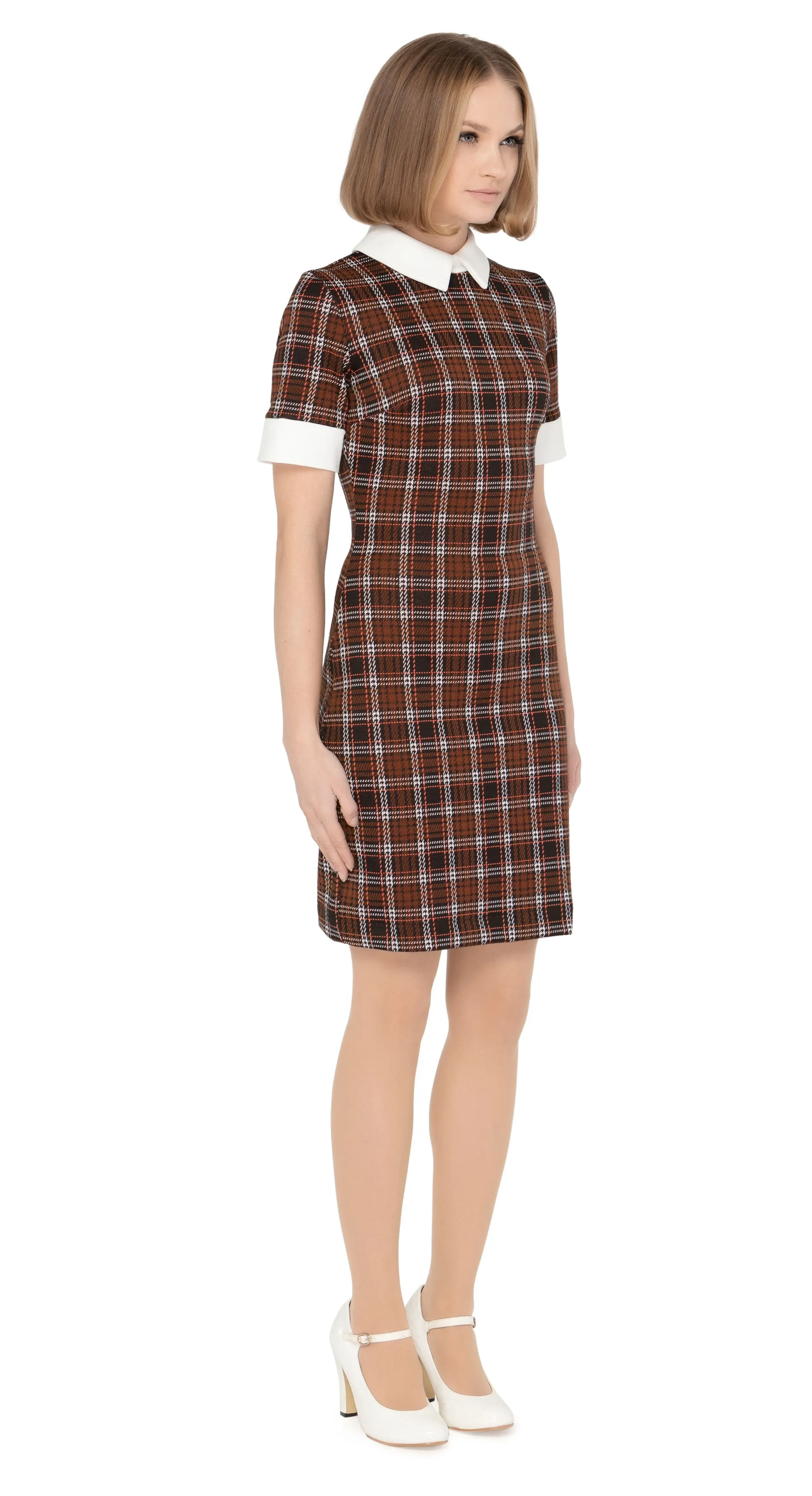 MARMALADE Brown 70s Style Plaid Pattern Jersey Dress: SIZE XS