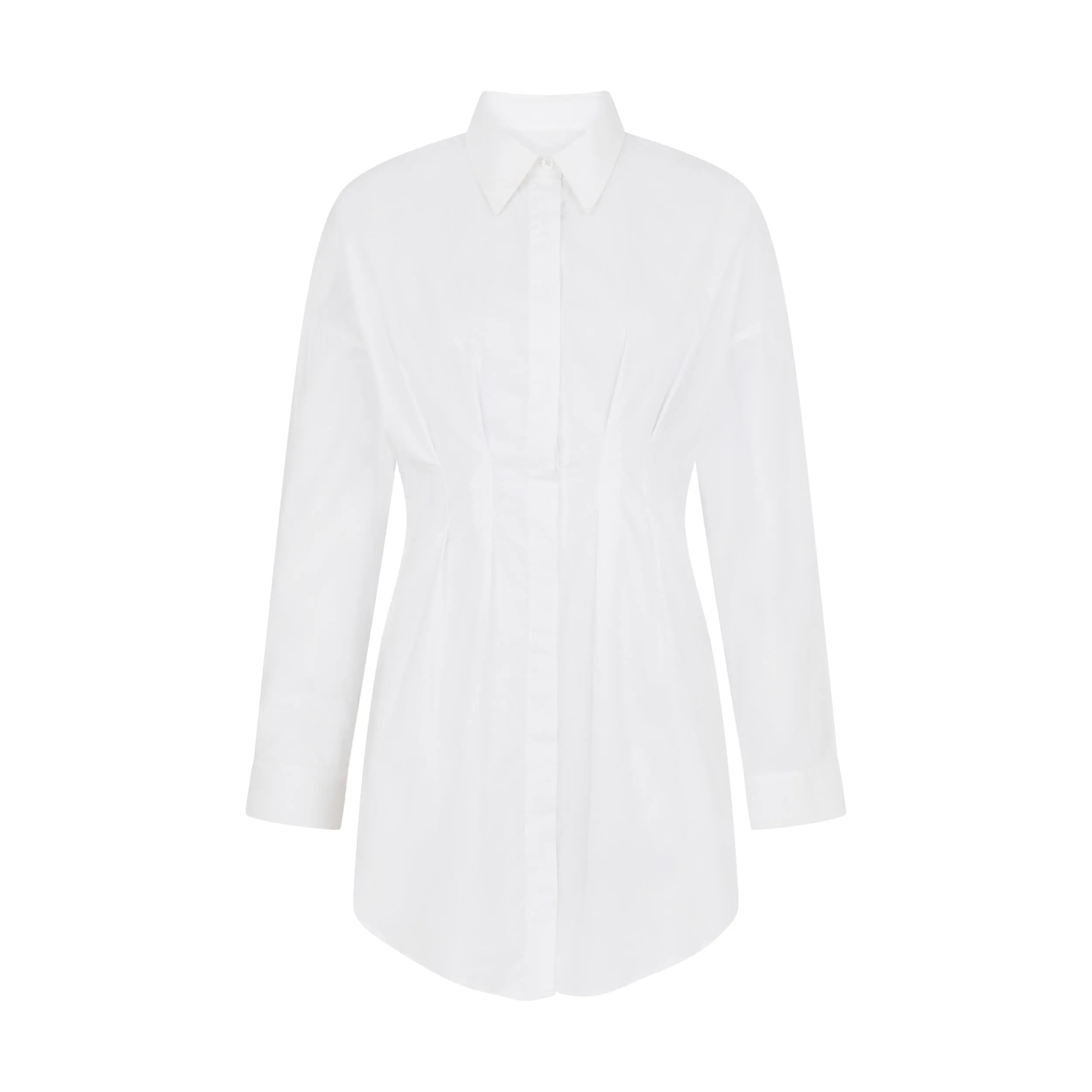 Oversized Button-front Mini Shirt Dress in White