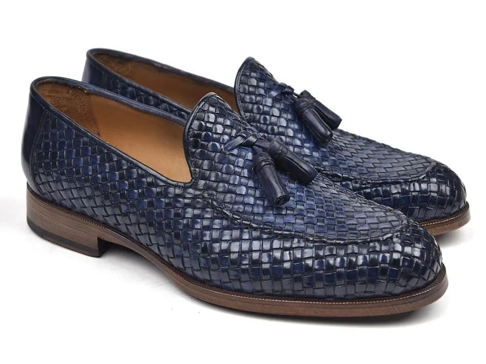 Paul Parkman Woven Leather Tassel Loafers Navy Shoes (ID#WVN44-NAVY)