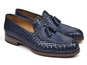 Paul Parkman Woven Leather Tassel Loafers Navy Shoes (ID#WVN44-NAVY)