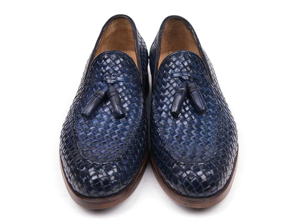 Paul Parkman Woven Leather Tassel Loafers Navy Shoes (ID#WVN44-NAVY)
