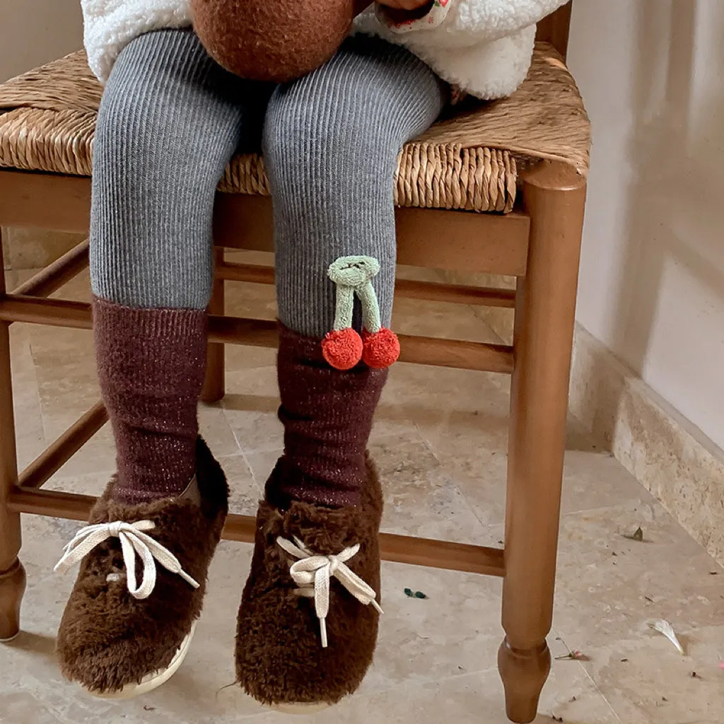 Pompom Cherry Plush Winter Warm Leggings