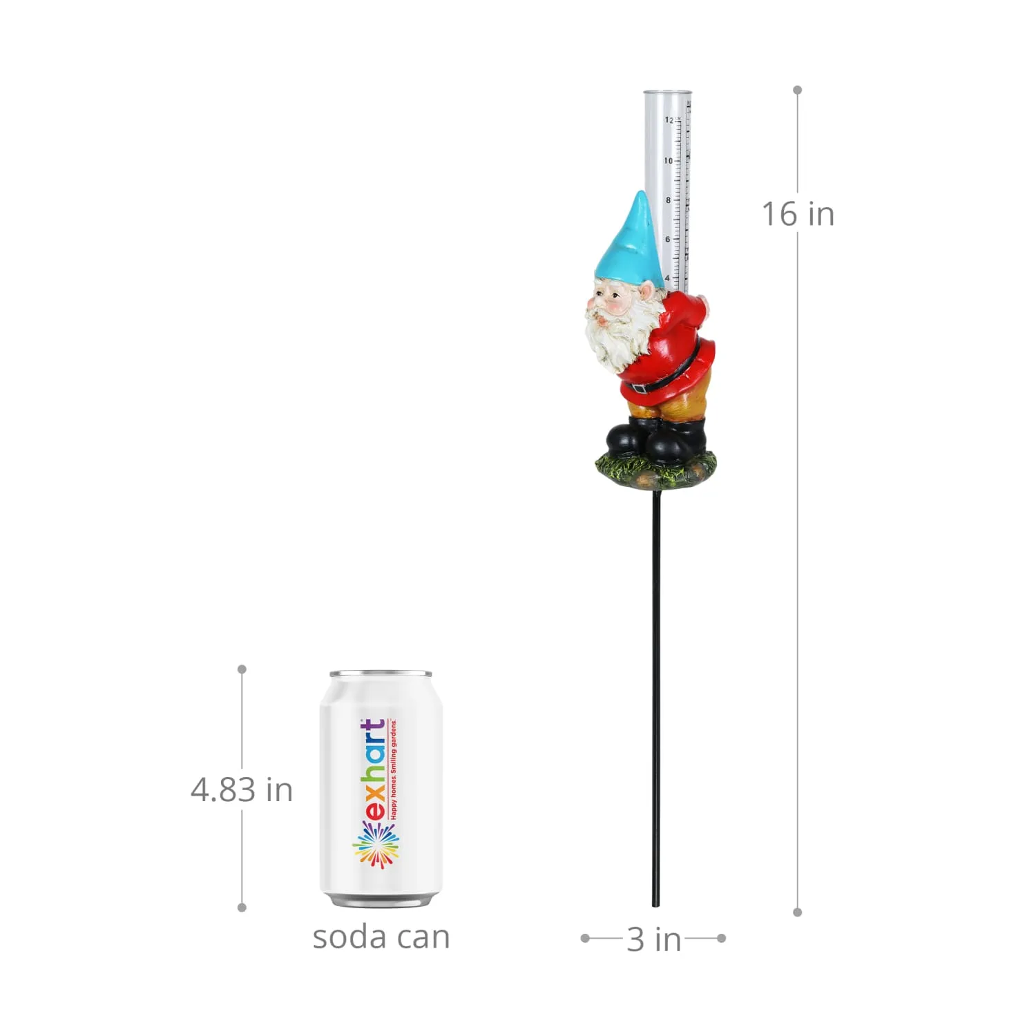 Rain Gauge Blue Hat Gnome Plant Stake, 3 by 16 Inches