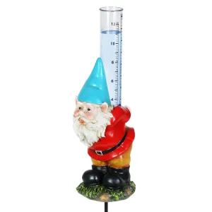 Rain Gauge Blue Hat Gnome Plant Stake, 3 by 16 Inches
