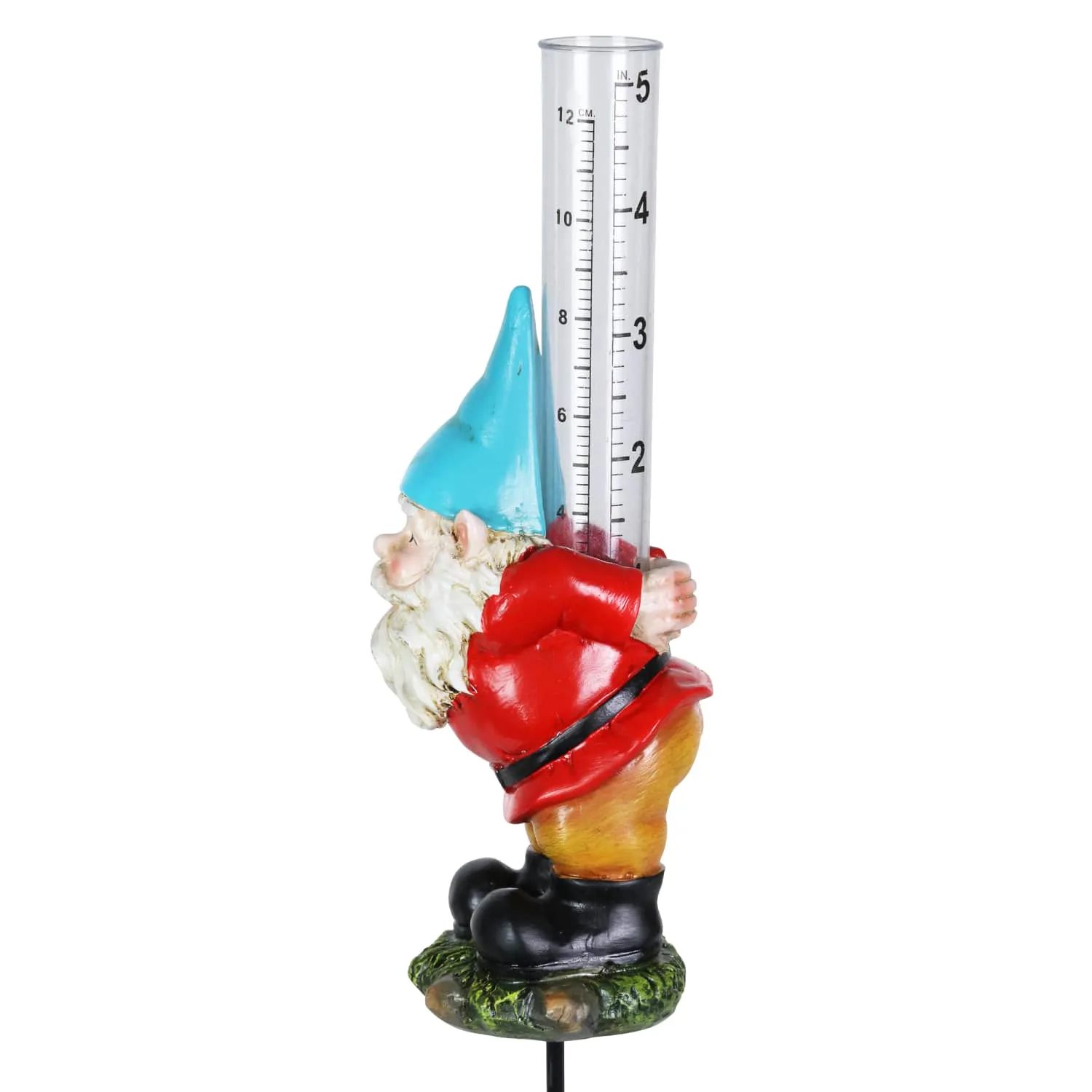 Rain Gauge Blue Hat Gnome Plant Stake, 3 by 16 Inches