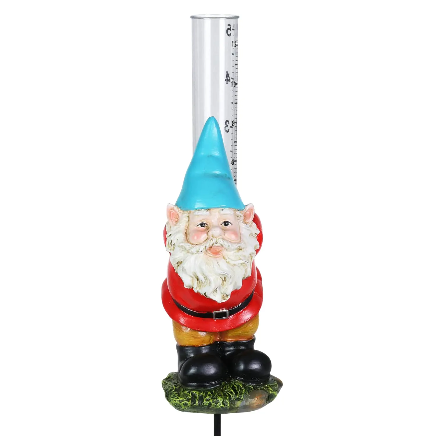 Rain Gauge Blue Hat Gnome Plant Stake, 3 by 16 Inches