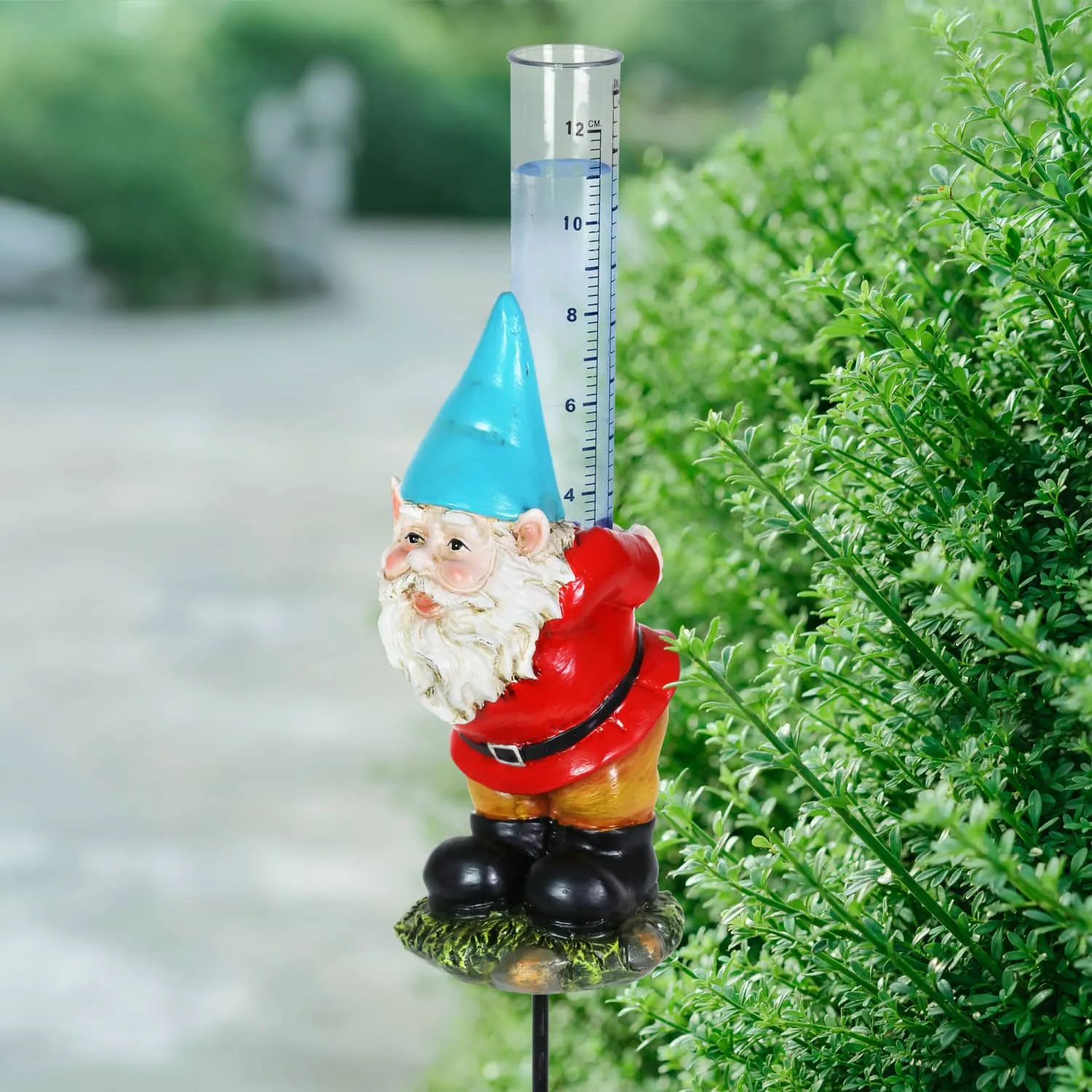 Rain Gauge Blue Hat Gnome Plant Stake, 3 by 16 Inches