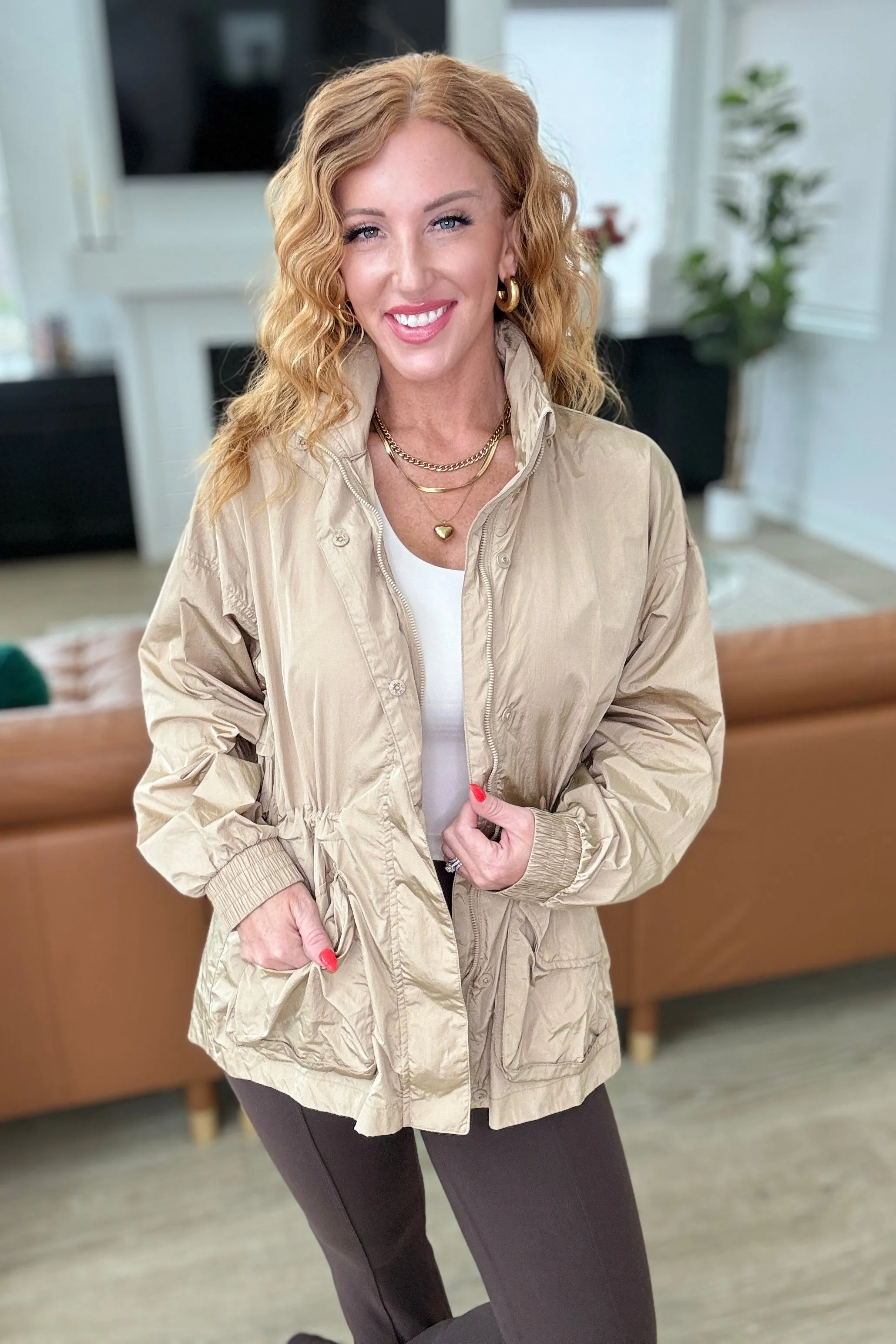 Rain, Rain Go Away Parachute Jacket in Camel
