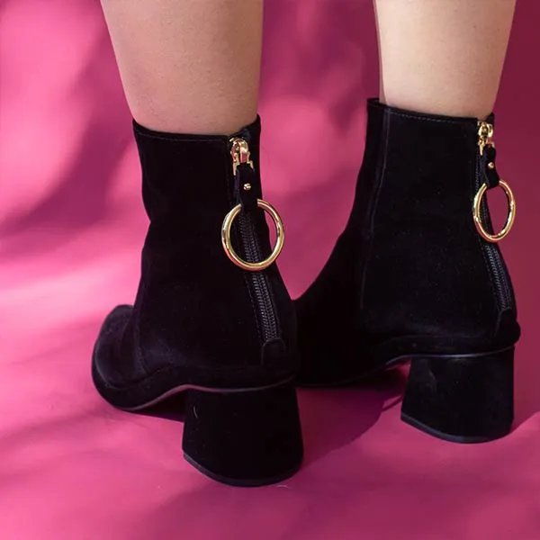 Ring Velvet Black | Mid heel ankle boot