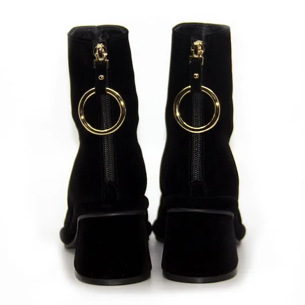 Ring Velvet Black | Mid heel ankle boot