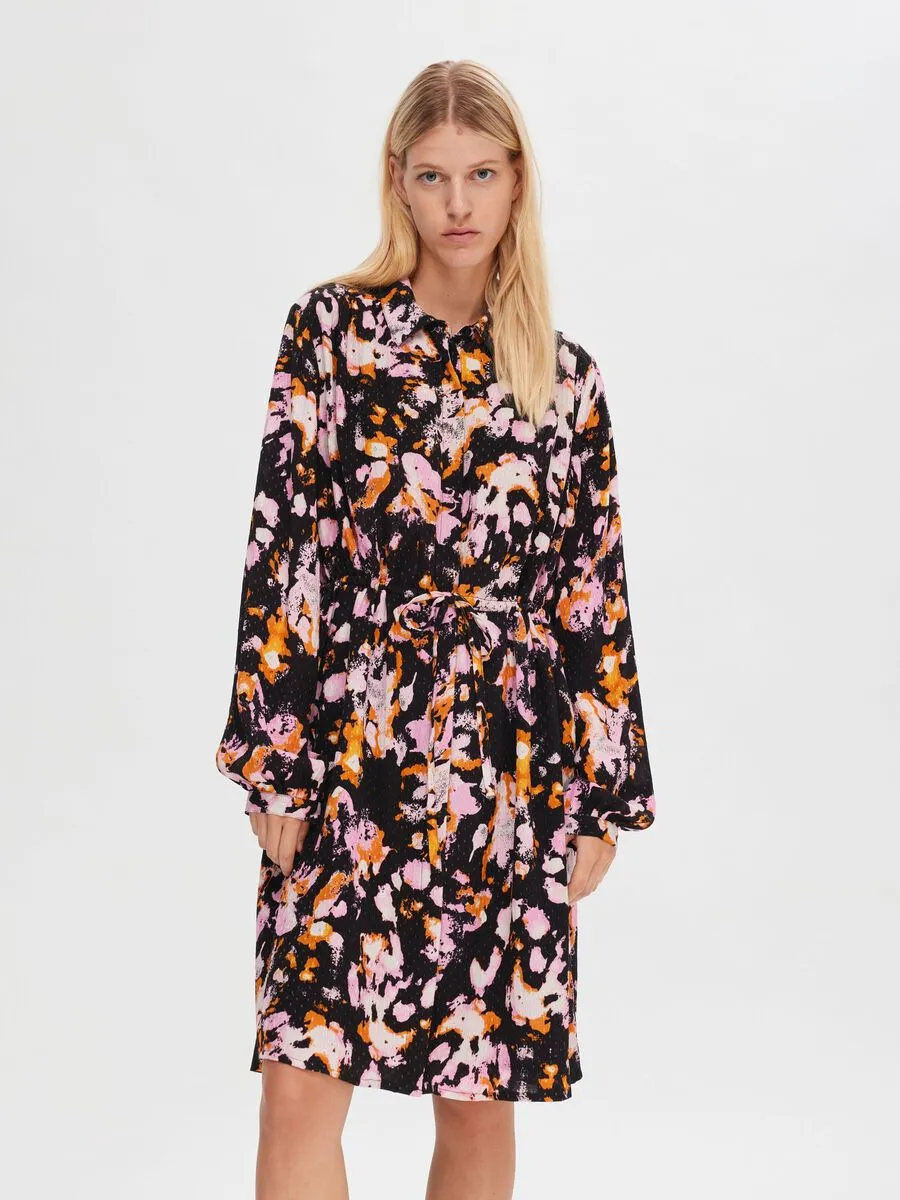 SELECTED FEMME | Printed Long Sleeve Mini Dress | Black/Multi