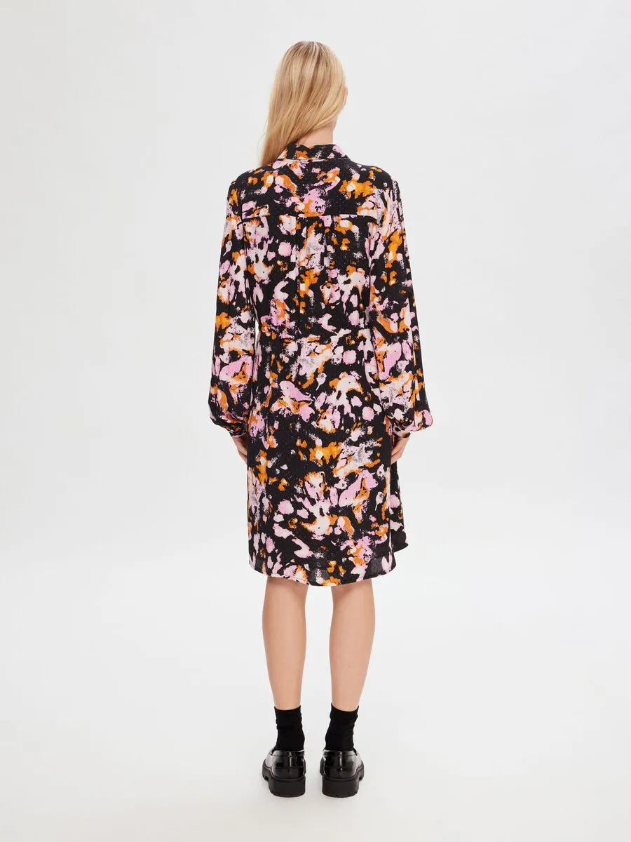 SELECTED FEMME | Printed Long Sleeve Mini Dress | Black/Multi