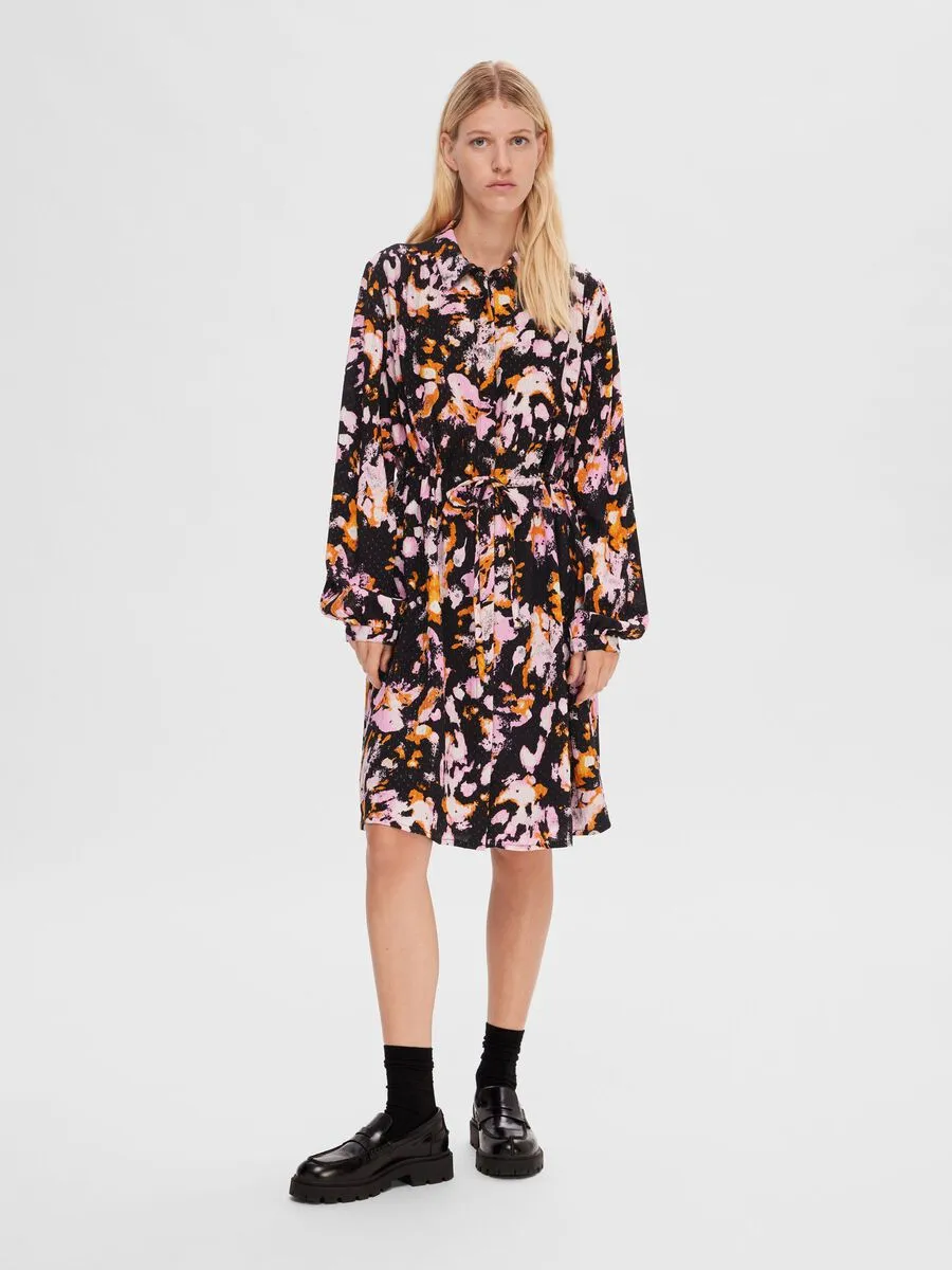 SELECTED FEMME | Printed Long Sleeve Mini Dress | Black/Multi