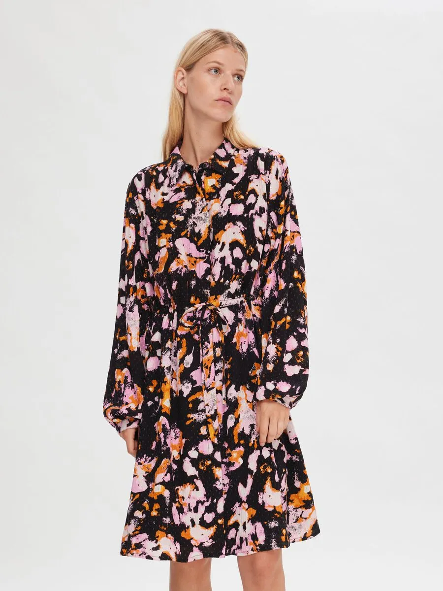 SELECTED FEMME | Printed Long Sleeve Mini Dress | Black/Multi