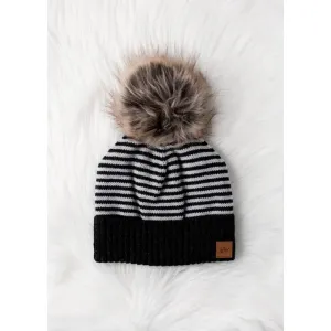 Striped Faux Pom Hat