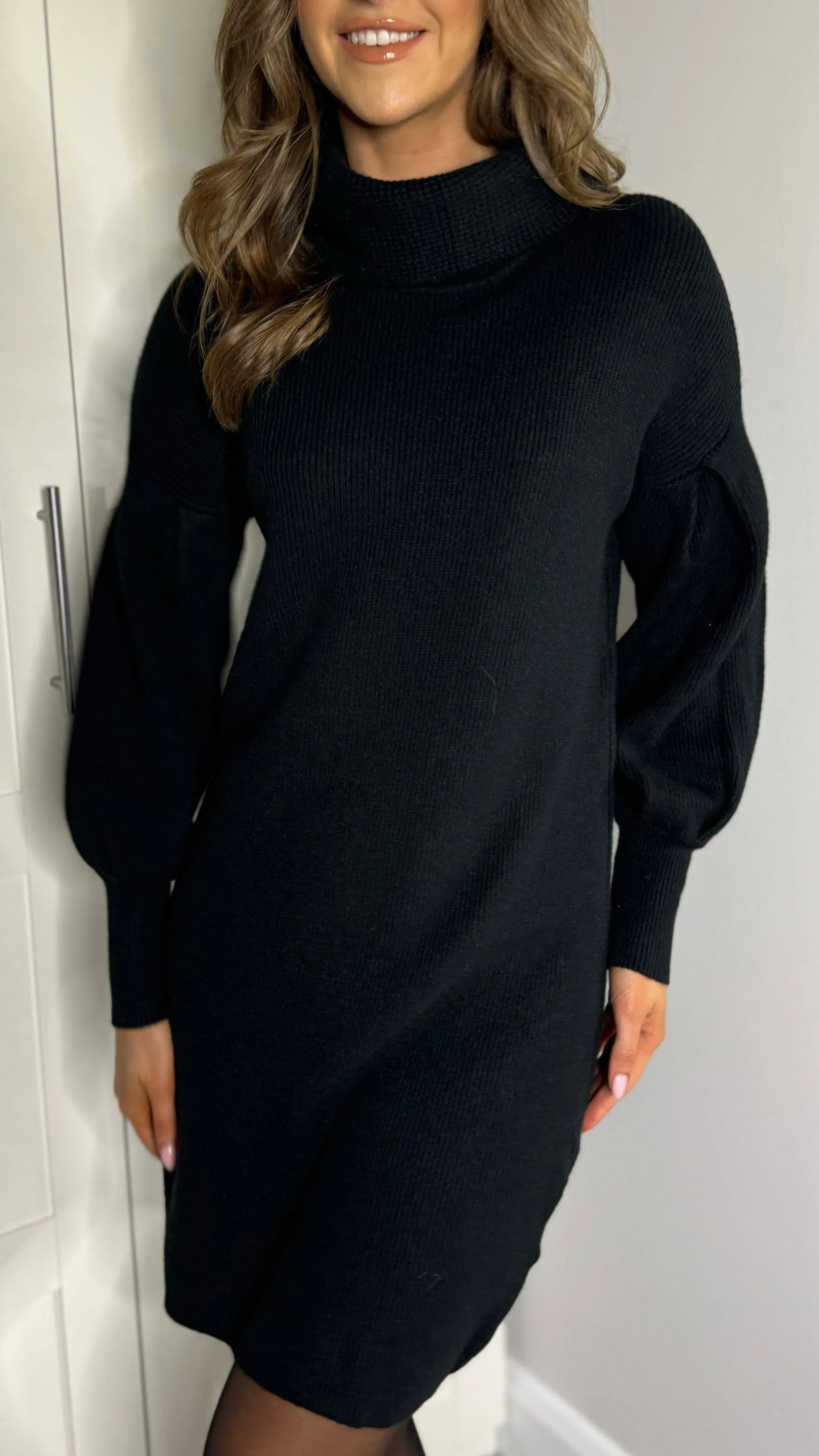 Tara Black Roll Neck Jumper Dress