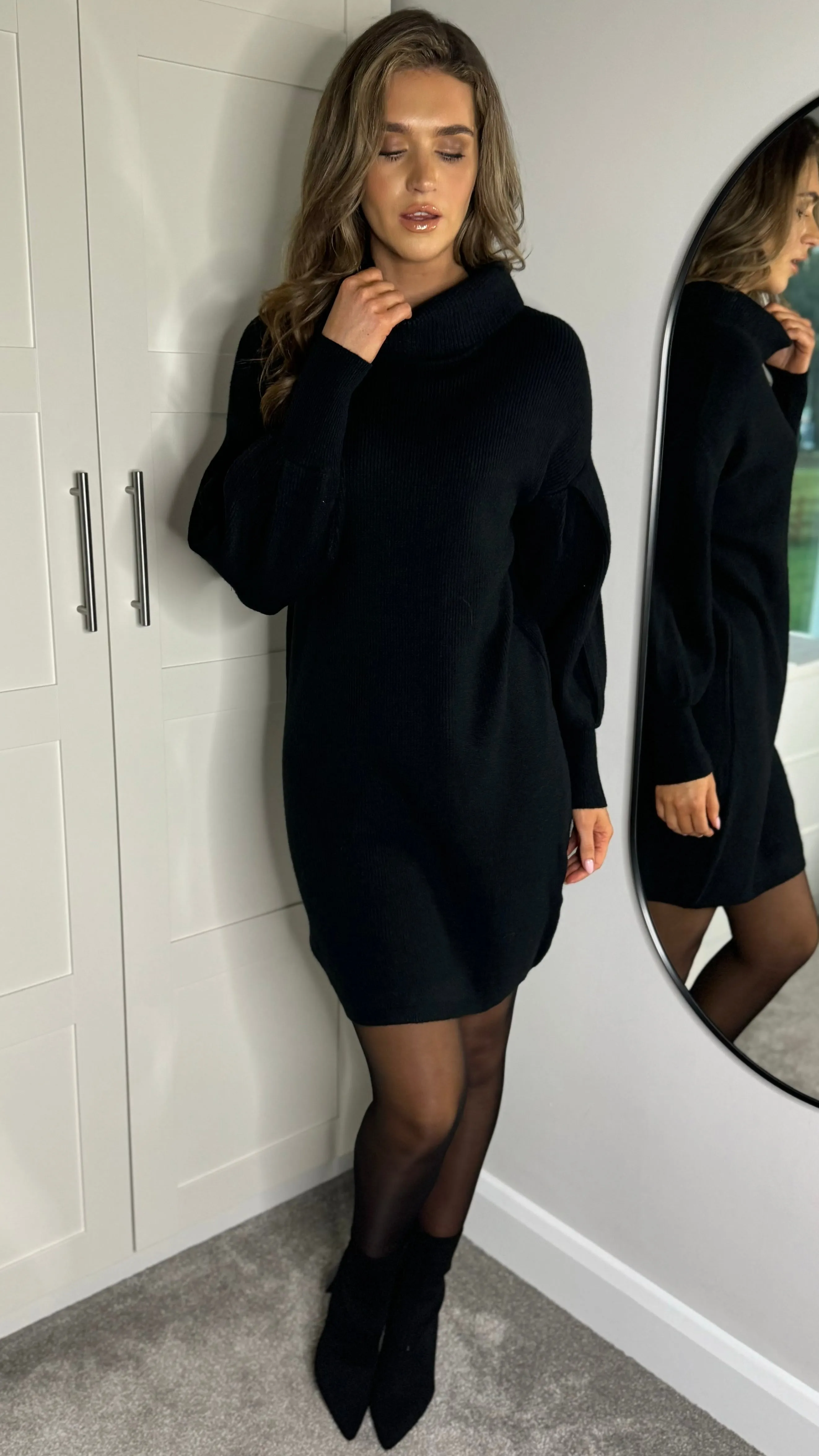 Tara Black Roll Neck Jumper Dress
