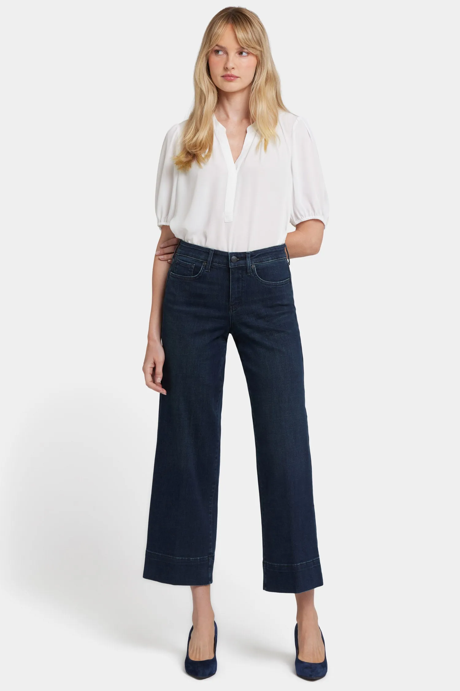 Teresa Wide Leg Ankle Jeans In Petite - Obsidian Blue