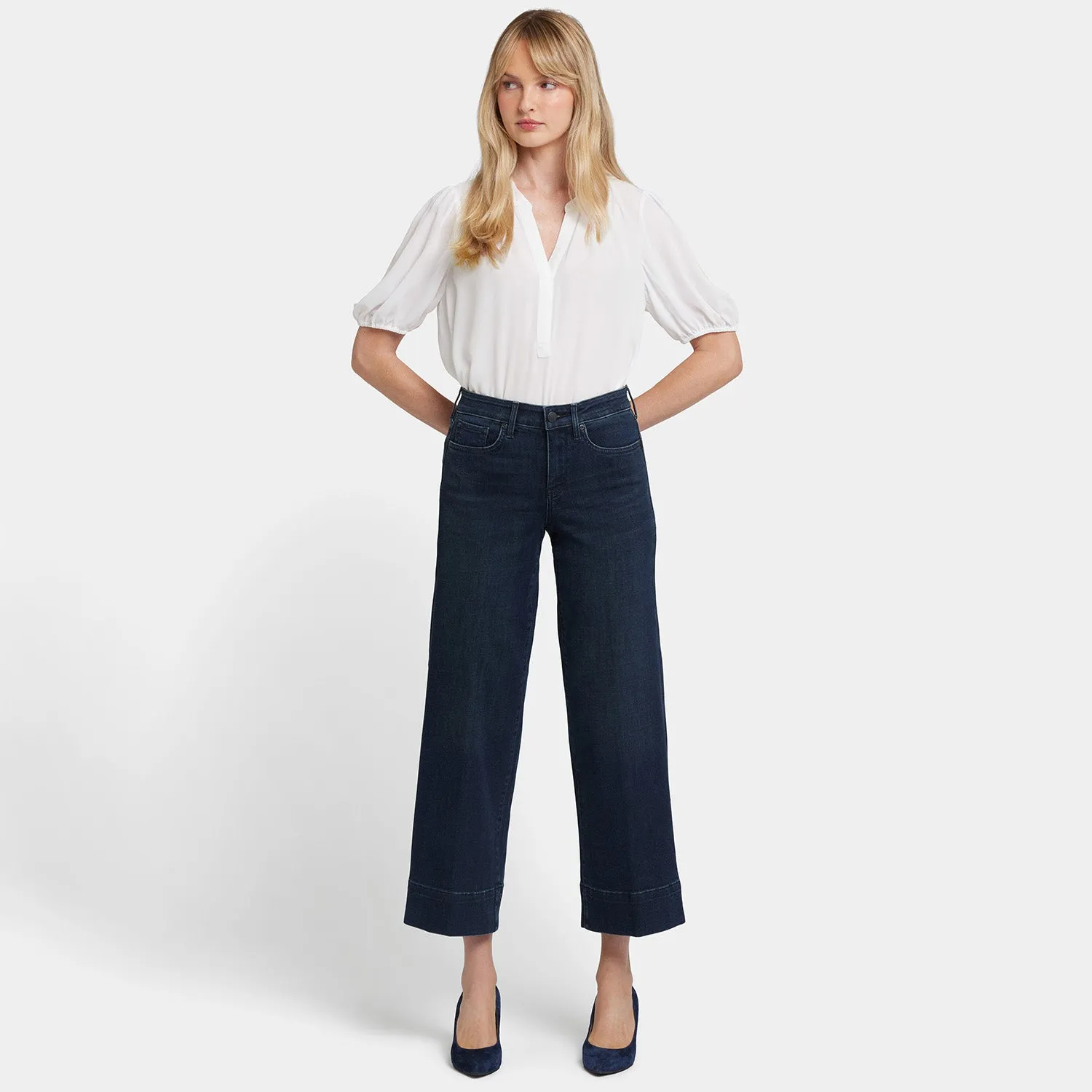 Teresa Wide Leg Ankle Jeans In Petite - Obsidian Blue