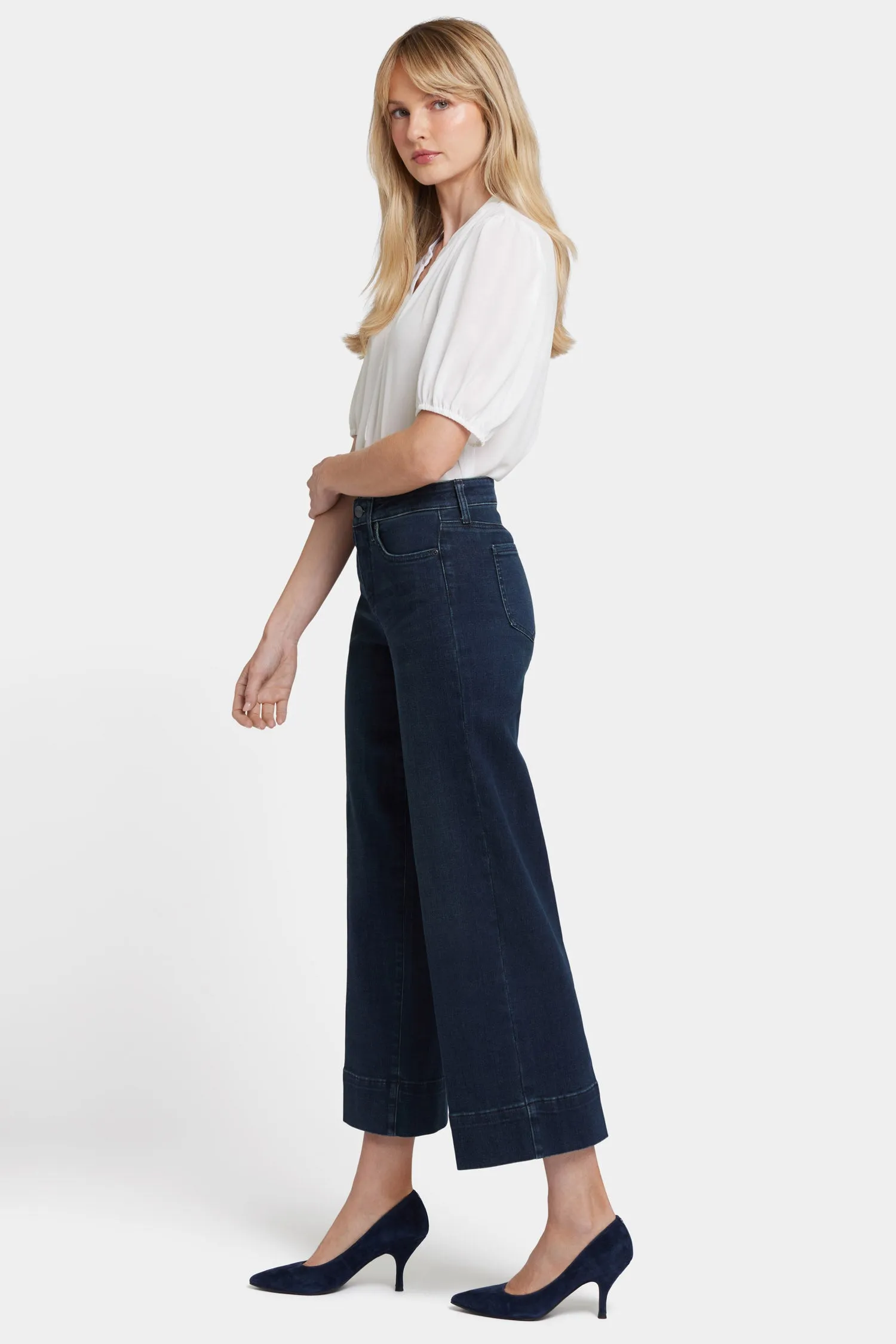 Teresa Wide Leg Ankle Jeans In Petite - Obsidian Blue
