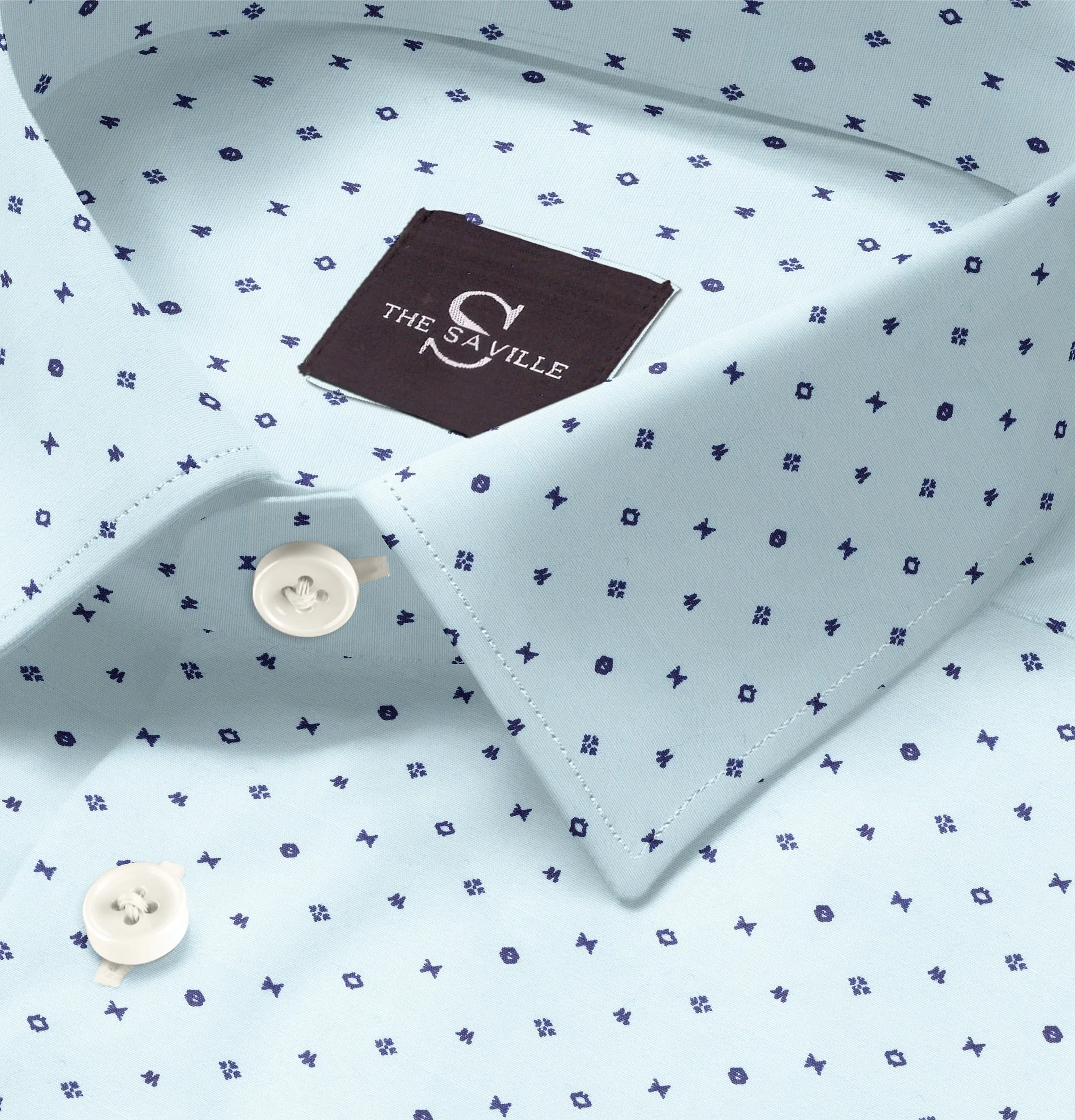 Wrinkle-free Sky Blue with Geometric Print - Long Sleeve