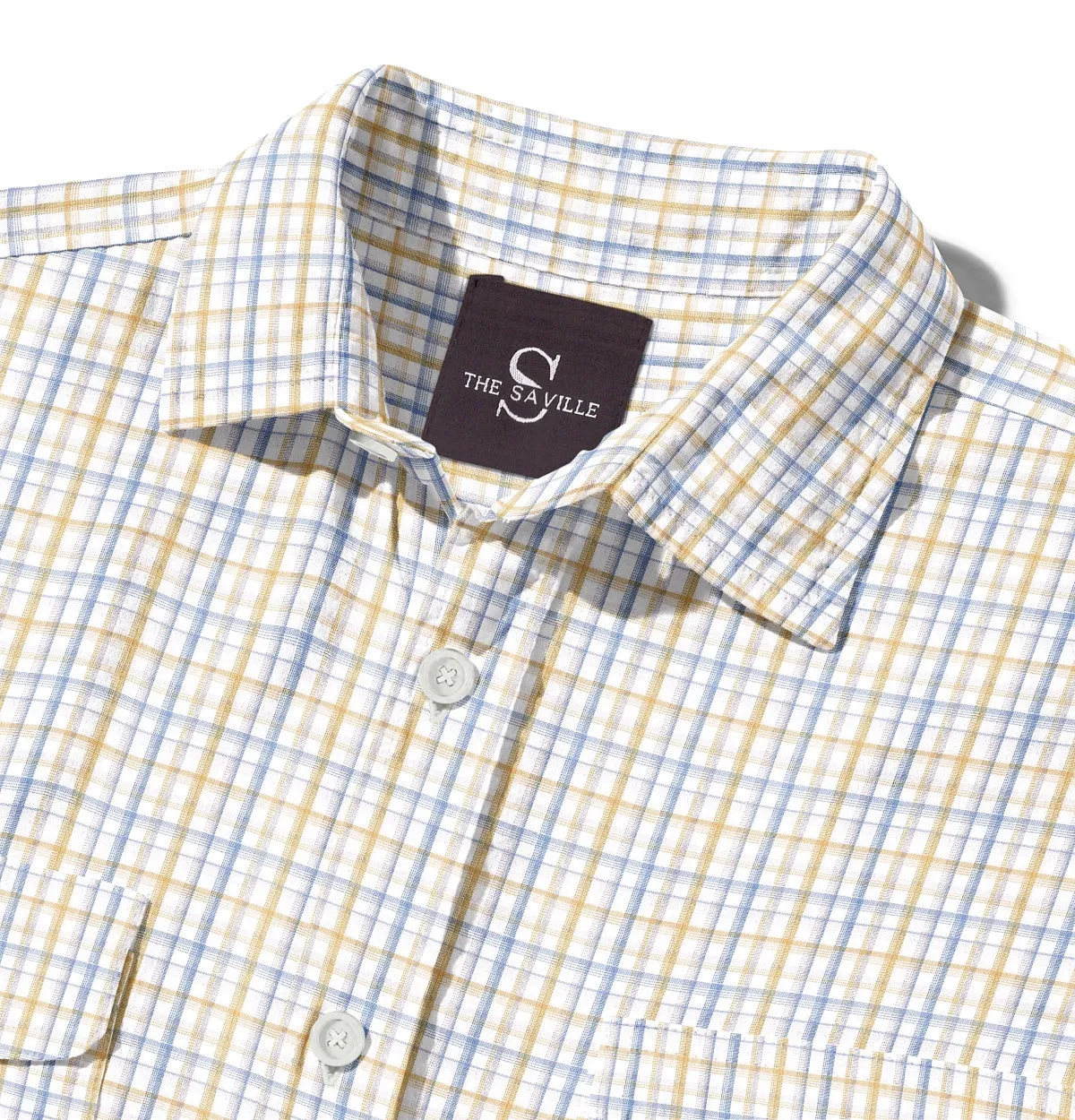 Wrinkle-free Yellow and Blue Checks - Double Pocket - Long Sleeve