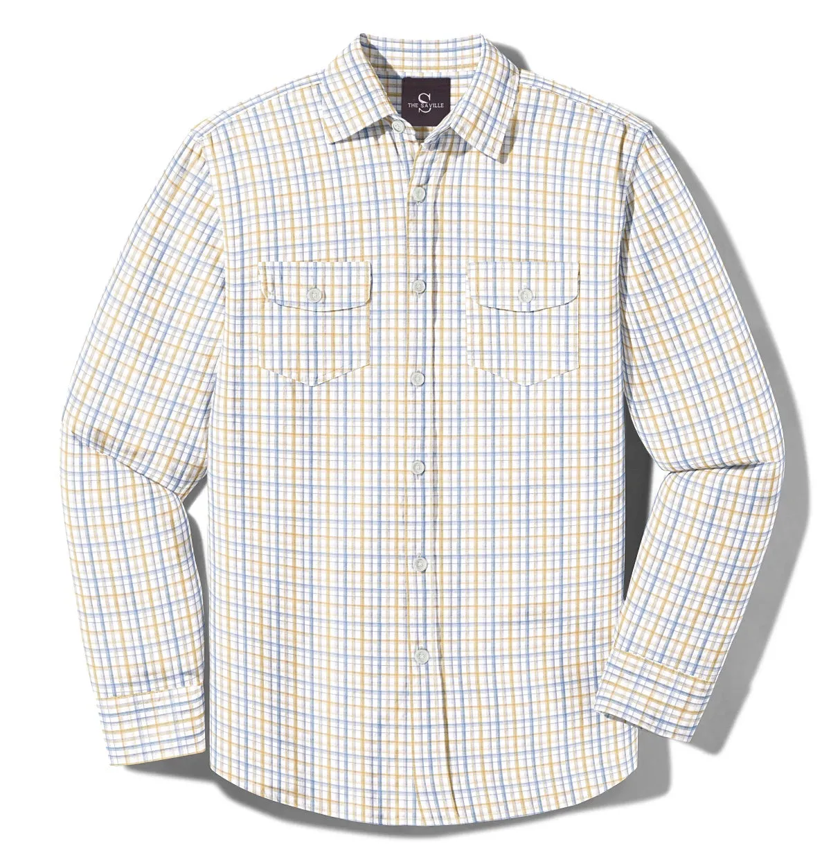 Wrinkle-free Yellow and Blue Checks - Double Pocket - Long Sleeve