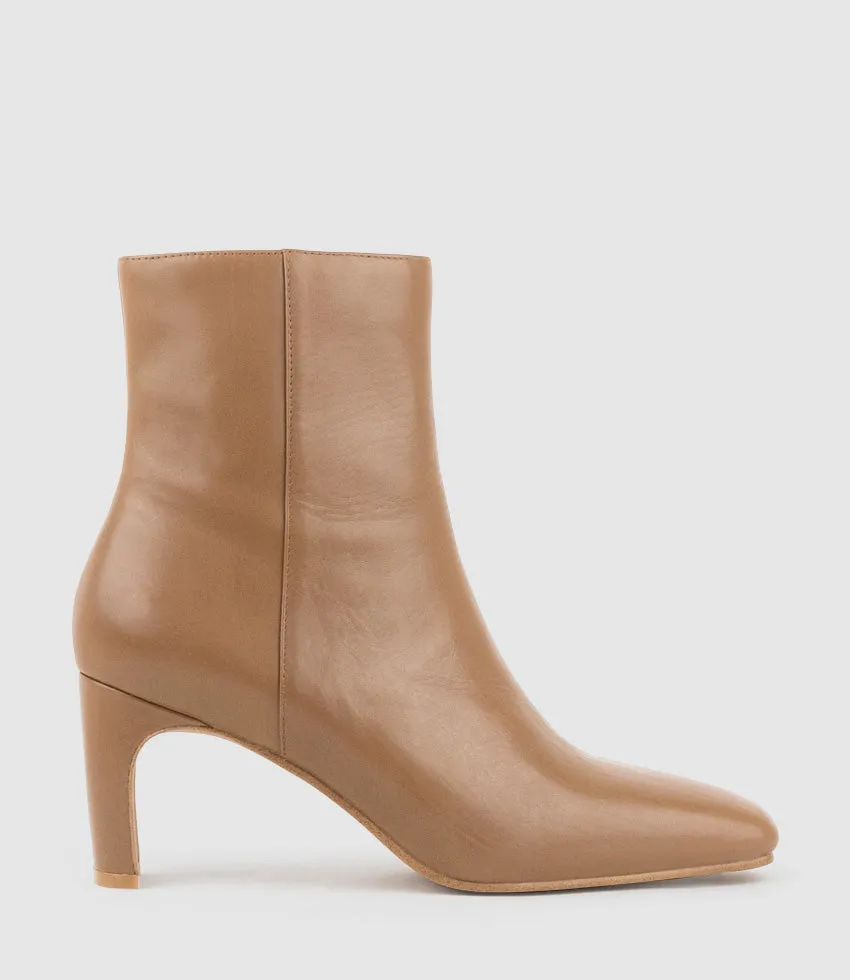 ZUNO70 Square Toe Ankle Boot in Tan Calf